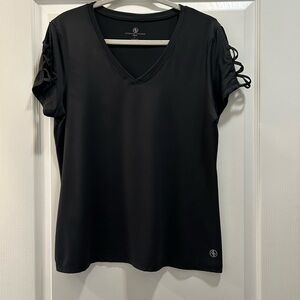 Adrienne Vittadini Black Relaxed Cut Out Short Sleeve Tee